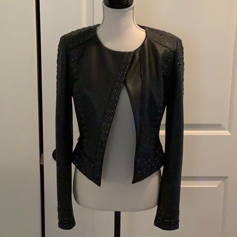 BCBG Black Leather Grommet Jacket